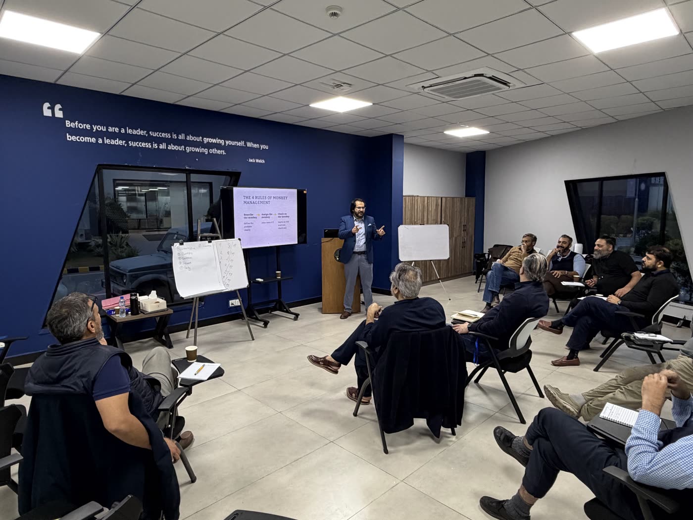 Prof. Dr. Abdul Baseer Qazi teaching a leadership session to a room of seated participants